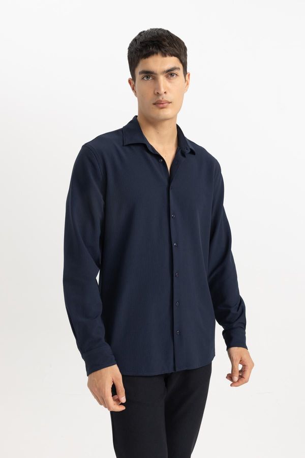 DEFACTO DEFACTO Modern Fit Polo Collar Crinkle Long Sleeve Shirt