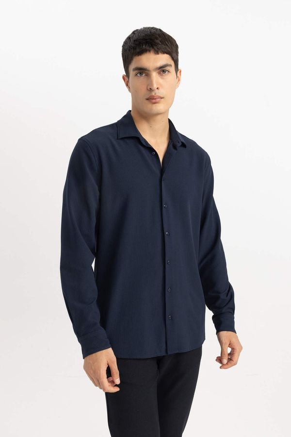 DEFACTO DEFACTO Modern Fit Polo Collar Crinkle Long Sleeve Shirt