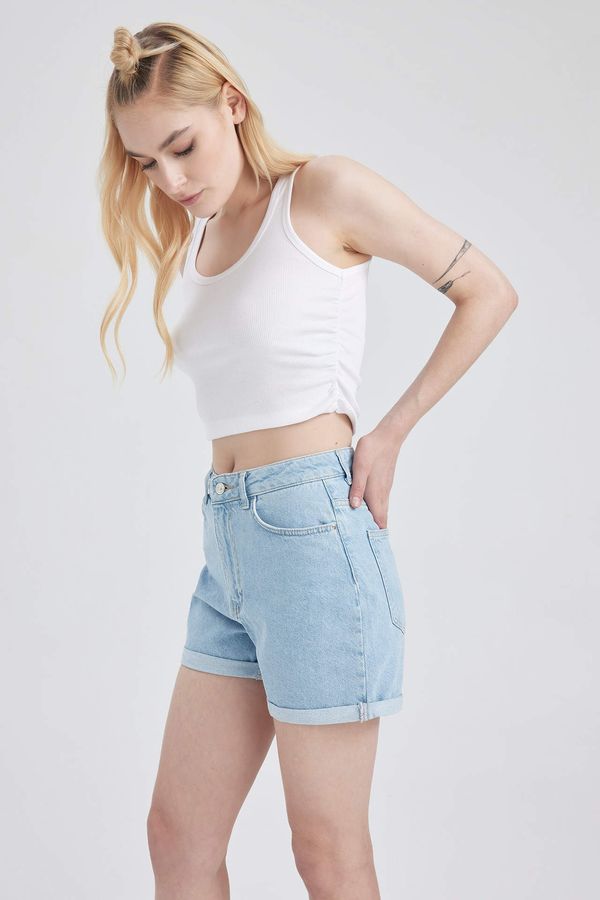 DEFACTO DEFACTO Mom Fit High Waist Folded Leg Jean Shorts