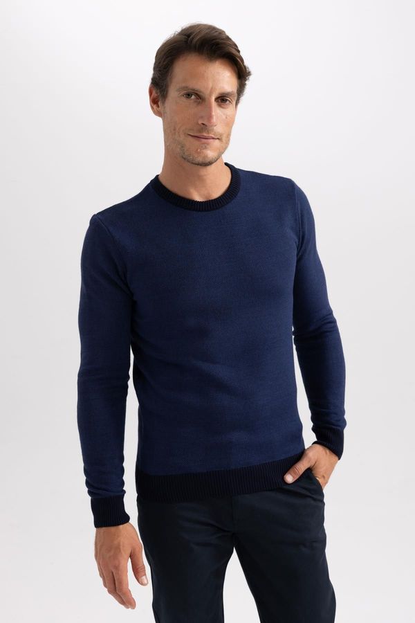 DEFACTO DEFACTO Navy Blue Standard Fit Regular Cut Crew Neck Knitwear Sweater