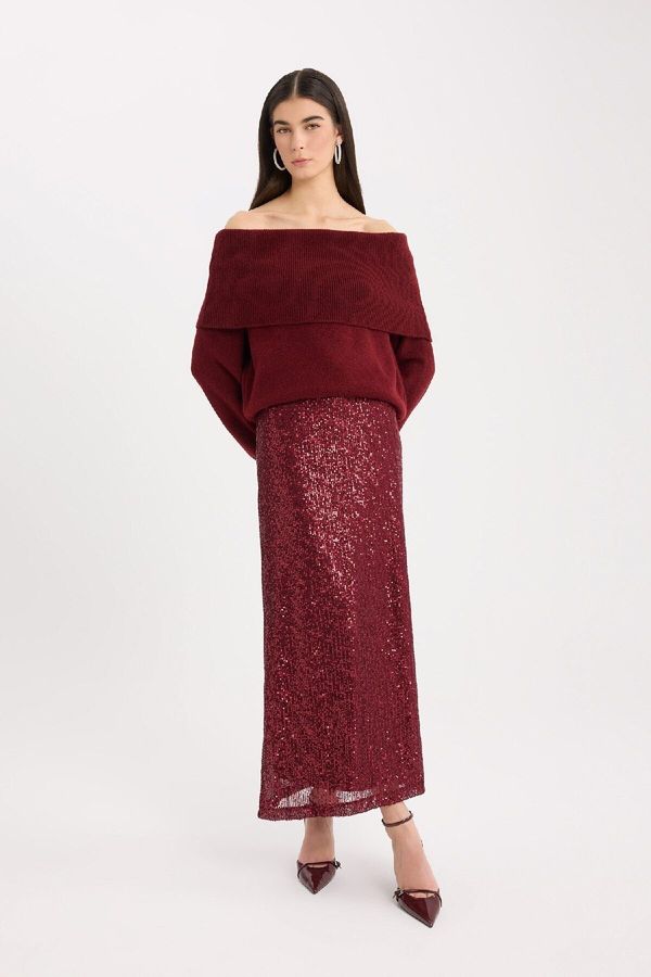 DEFACTO DEFACTO New Year's Themed A-Line Regular Waist Tulle Maxi Skirt