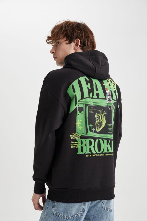 DEFACTO DEFACTO New Year's Themed Oversize Fit Hooded Printed Sweatshirt