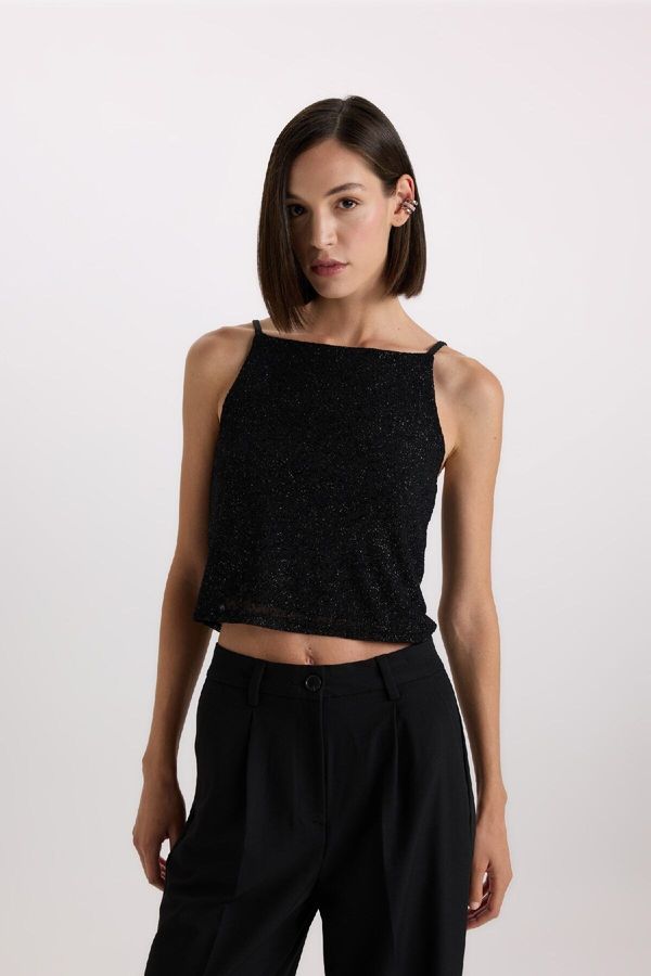 DEFACTO DEFACTO New Year's Themed Slim Fit Slim Fit Tulle Sling Blouse