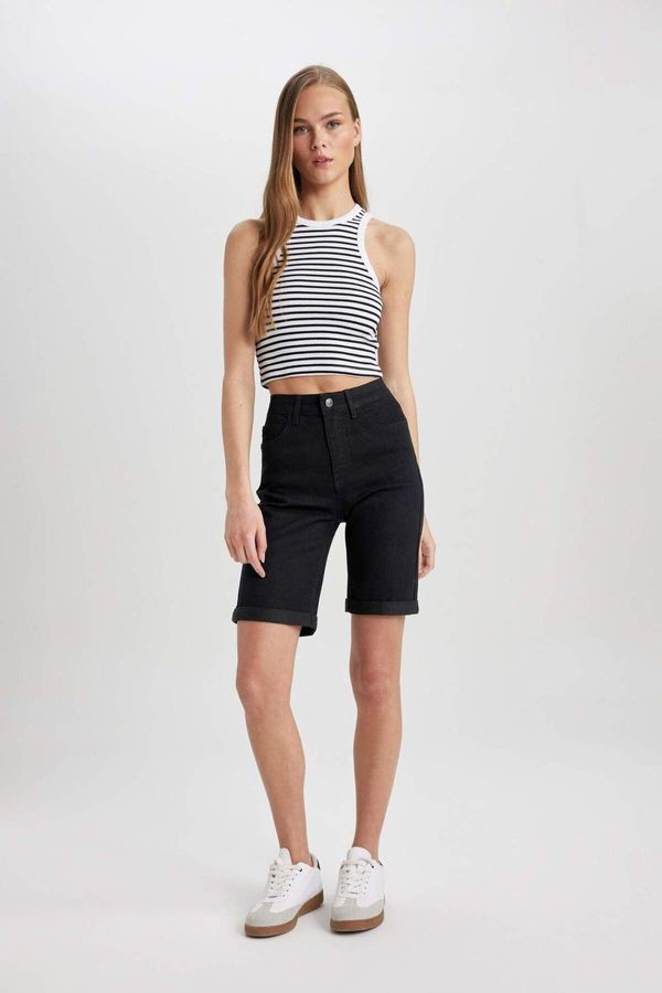 DEFACTO DEFACTO Normal Waist Fold Leg Jean Bermuda Shorts