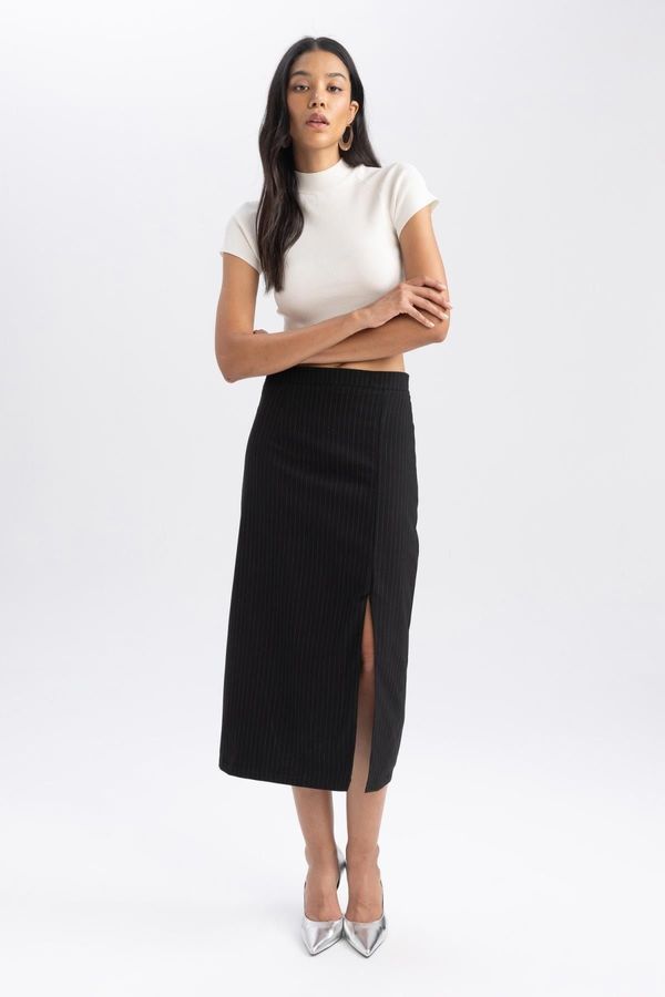 DEFACTO DEFACTO Normal Waist Half Lining Striped Slit Midi Skirt