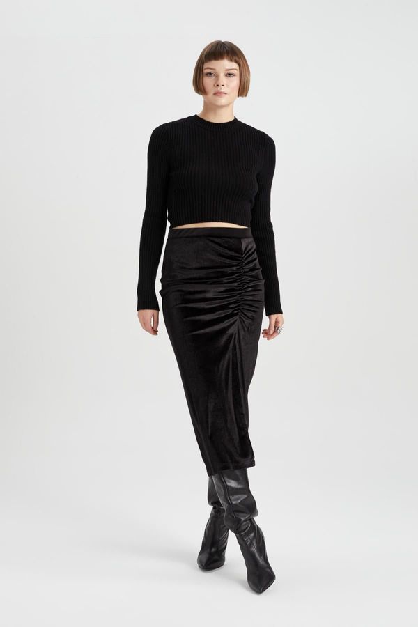 DEFACTO DEFACTO Normal Waist Velour Slit Maxi Skirt