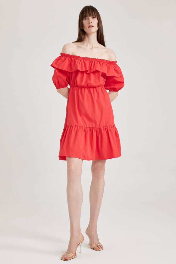 DEFACTO DEFACTO Off-the-Shoulder Poplin Mini Short Sleeve Dress