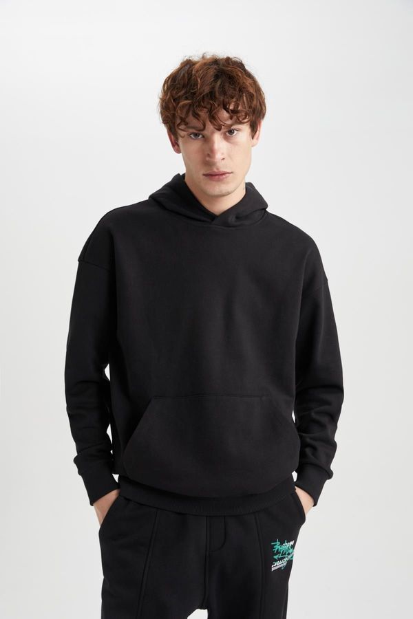 DEFACTO DEFACTO Oversize Fit Hooded Kangaroo Pocket Soft Fluffy Inner Sweatshirt