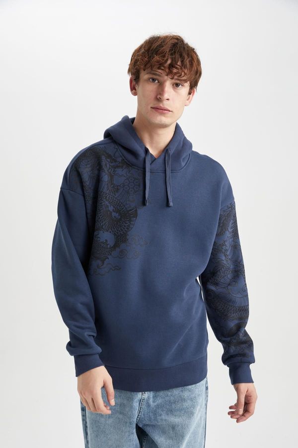 DEFACTO DEFACTO Oversize Fit Hooded Printed Sweatshirt