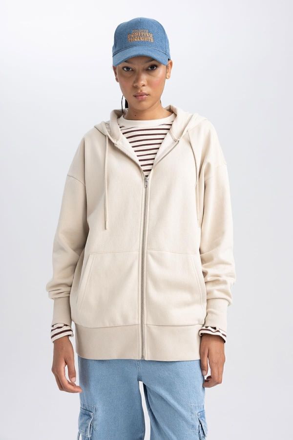 DEFACTO DEFACTO Oversize Fit Hooded Thick Fabric Cardigan