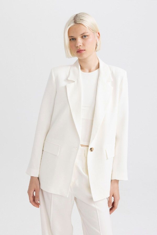 DEFACTO DEFACTO Oversize Fit Linen Blend Blazer Jacket