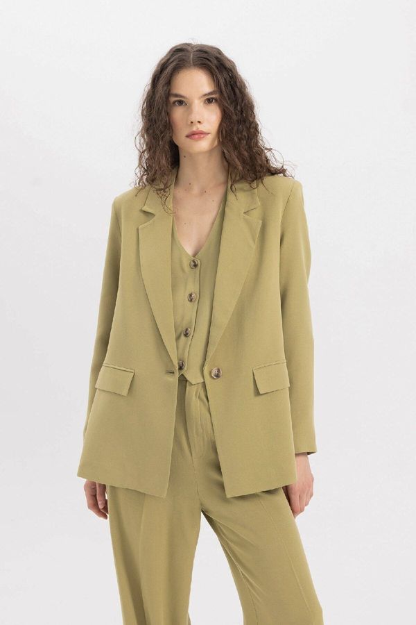 DEFACTO DEFACTO Oversize Fit Linen Blend Blazer Jacket