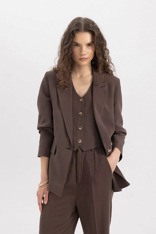 DEFACTO DEFACTO Oversize Fit Linen Blend Blazer Jacket