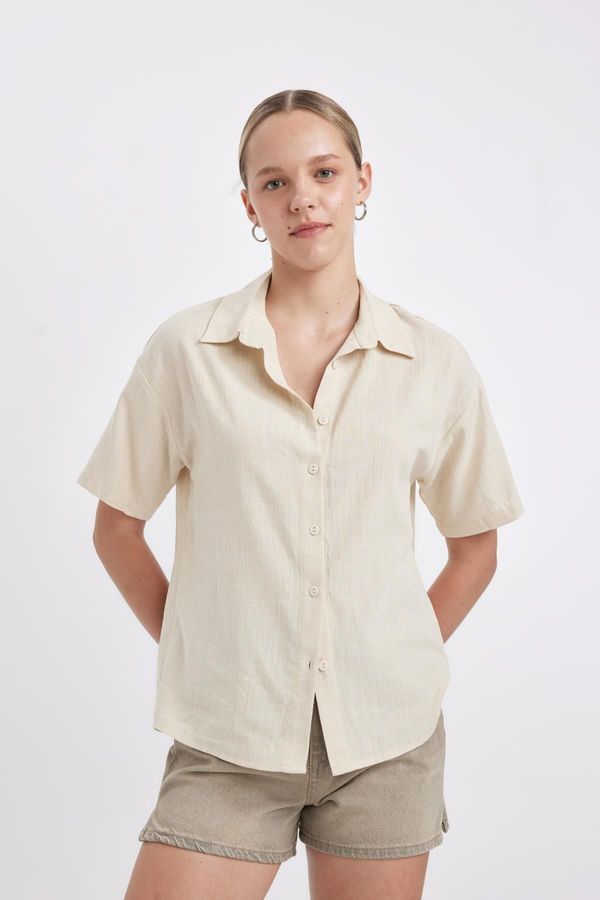 DEFACTO DEFACTO Oversize Fit Linen Look Short Sleeve Shirt