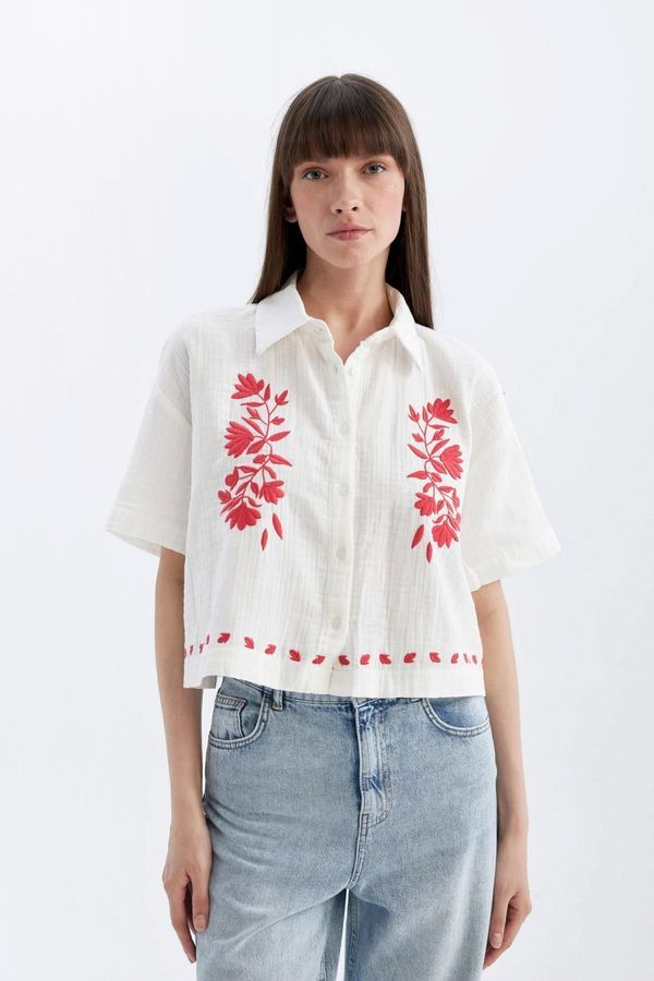 DEFACTO DEFACTO Oversize Fit Muslin Short Sleeve Shirt