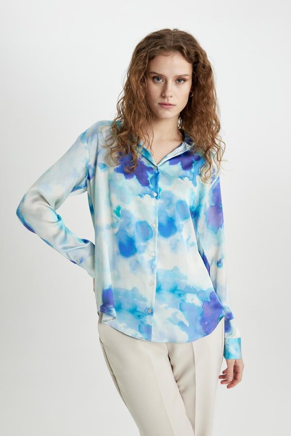 DEFACTO DEFACTO Oversize Fit Patterned Satin Long Sleeve Shirt