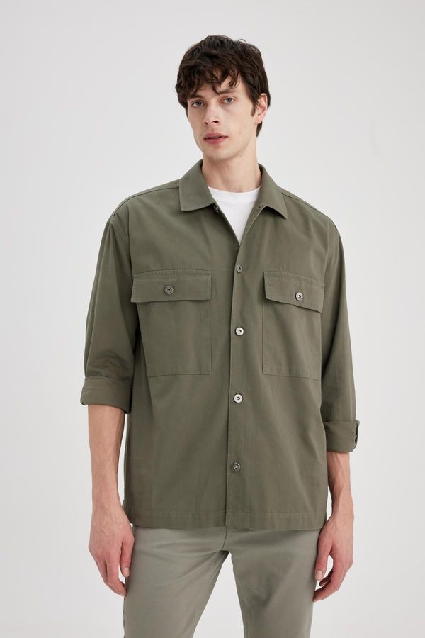 DEFACTO DEFACTO Oversize Fit Polo Collar Twill Long Sleeve Shirt Jacket