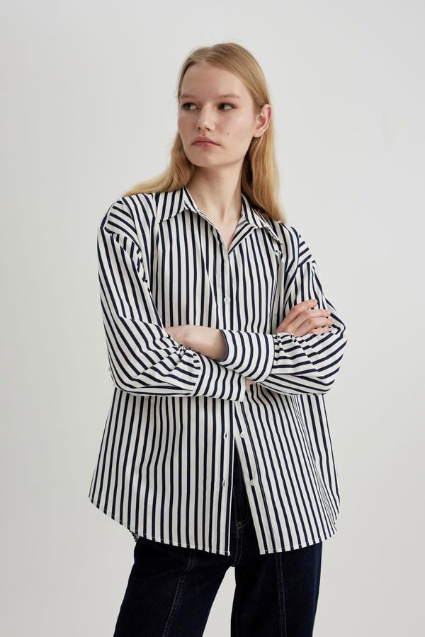 DEFACTO DEFACTO Oversize Fit Poplin Long Sleeve Striped Shirt