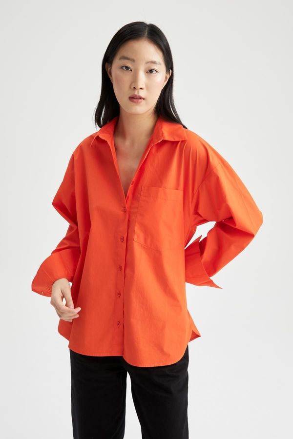 DEFACTO DEFACTO Oversize Fit Poplin Shirt with Pockets 100% Cotton Tunic