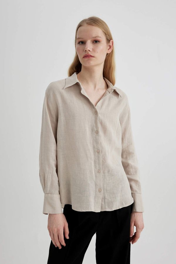DEFACTO DEFACTO Oversize Fit Shirt Collar linen Long Sleeve Shirt