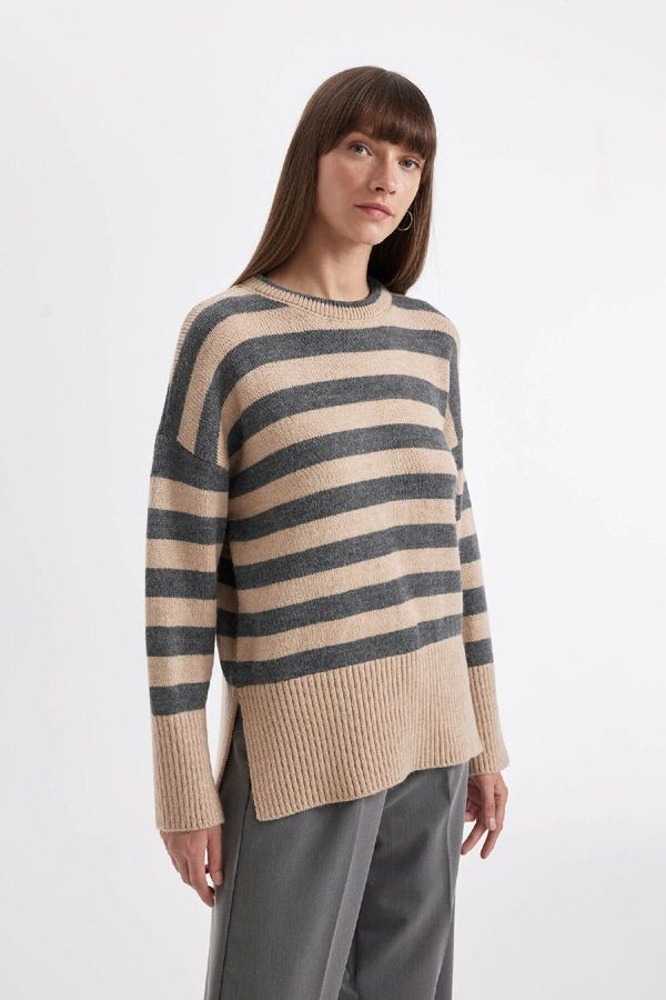 DEFACTO DEFACTO Oversize Fit Striped Crew Neck Sweater