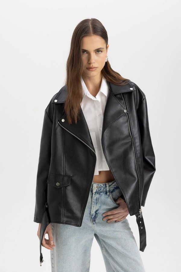 DEFACTO DEFACTO Oversize Fit Water Repellent Faux Leather Jacket