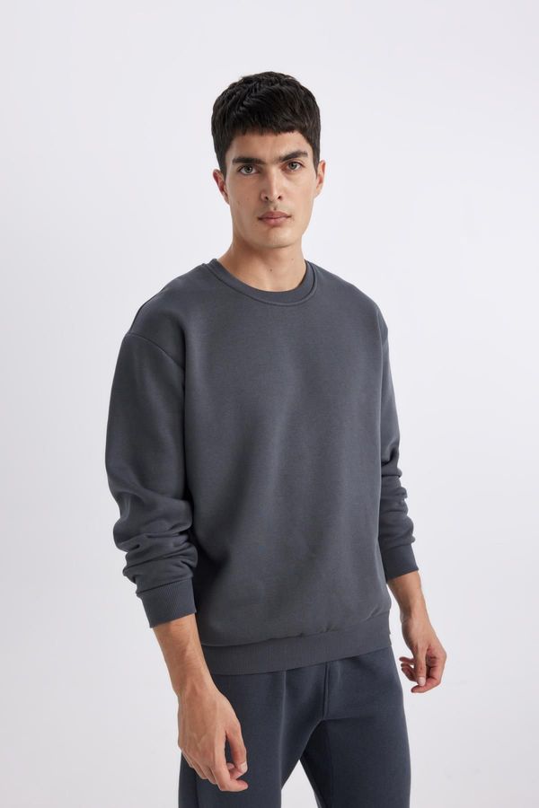 DEFACTO DEFACTO Oversize Fit Wide Mold Crew Neck Basic Plain Sweatshirt