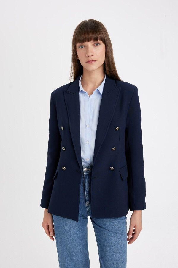 DEFACTO DEFACTO Oversize Fit Wide Mold Shirt Collar Button Closure Basic Plain Blazer Jacket