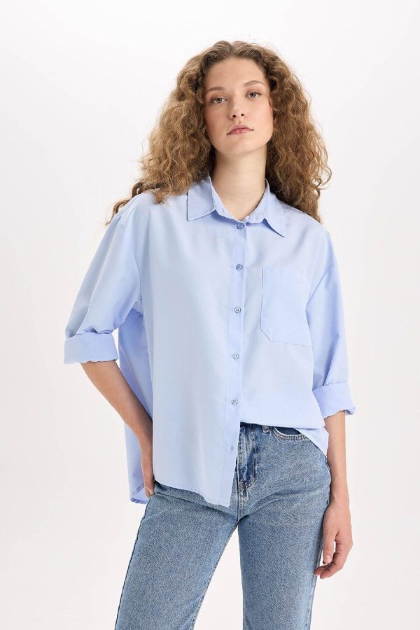 DEFACTO DEFACTO Oversize Wide Fit Poplin Long Sleeve Shirt