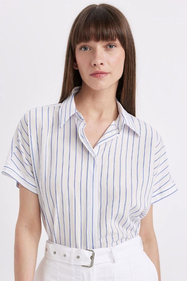 DEFACTO DEFACTO Oversize Wide Fit Striped Short Sleeve Shirt