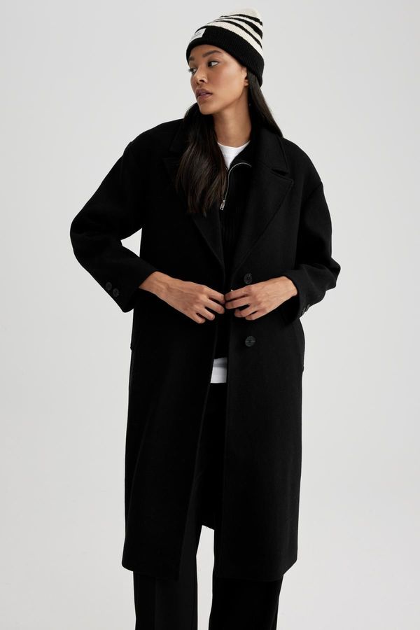 DEFACTO DEFACTO Oversize Wide Mold Double Breasted Collar Woolen Buttoned Long Cashmere Coat