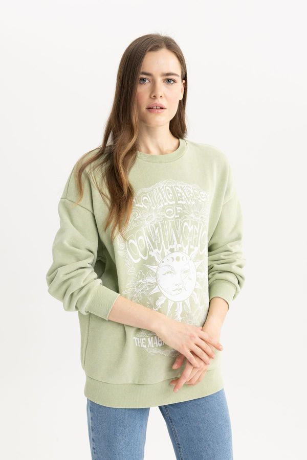 DEFACTO DEFACTO Oversize Wide Pattern Crew Neck Printed Thick Washed Faded Effect Sweatshirt