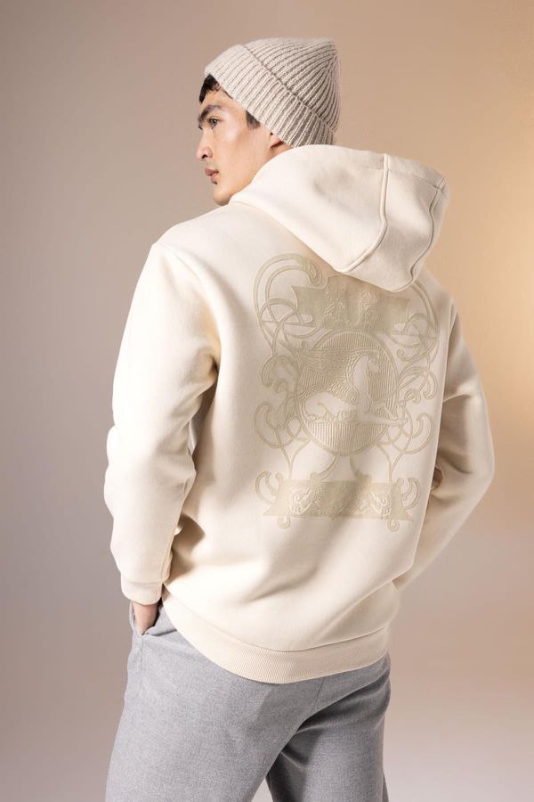 DEFACTO DEFACTO Oversize Wide Pattern Hooded Back Printed Thick Sweatshirt