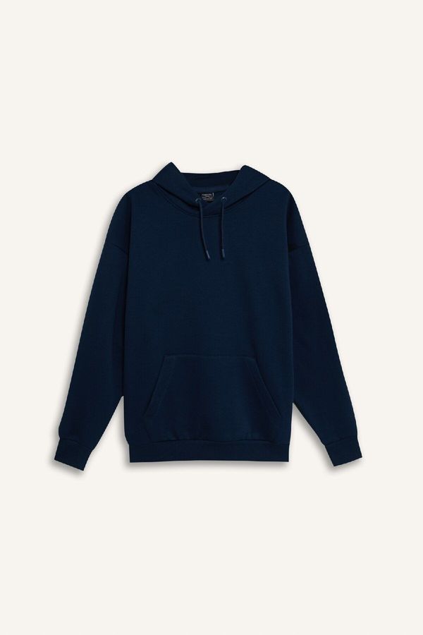 DEFACTO DEFACTO Oversize Wide Pattern Hooded Kangaroo Pocket Basic Plain Sweatshirt