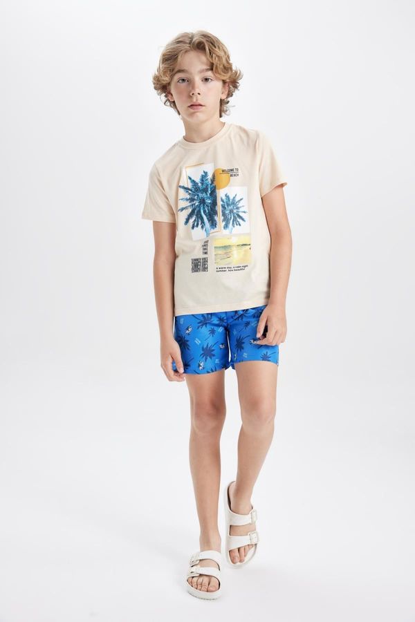 DEFACTO DEFACTO Oversized Palm Printed Short Sleeve T-Shirt Swim Shorts 2-Piece Set