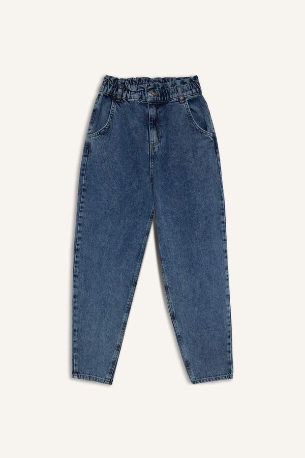 DEFACTO DEFACTO Paperbag Relaxed Cut High Waist Elastic Waist Light Straight Leg Jean Washed Trousers D5886ax24wn