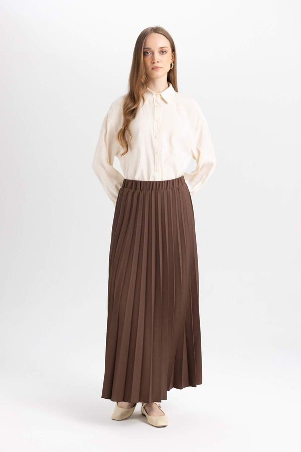 DEFACTO DEFACTO Pleated Elastic Waist Basic Plain Maxi Basic Skirt