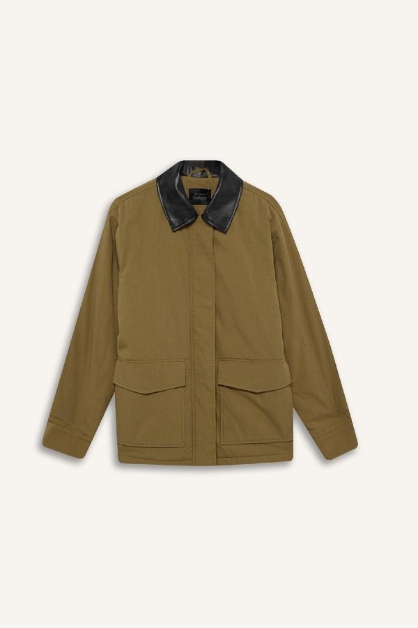 DEFACTO DEFACTO Polo Collar Jacket Zipper Snap Pocket Seasonal Cotton