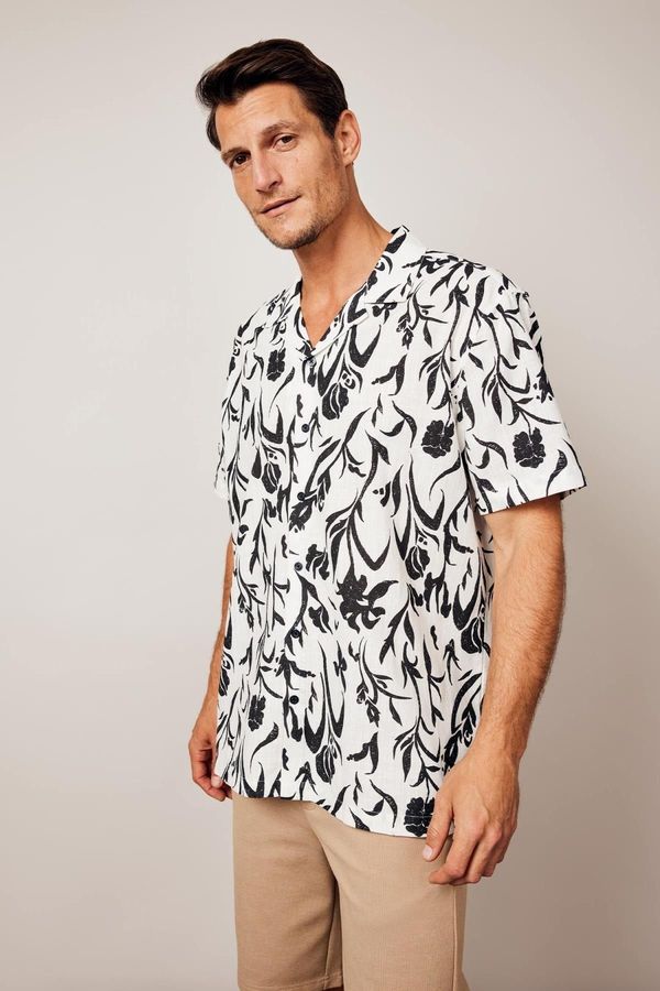 DEFACTO DEFACTO Printed Linen Blend Short Sleeve Shirt