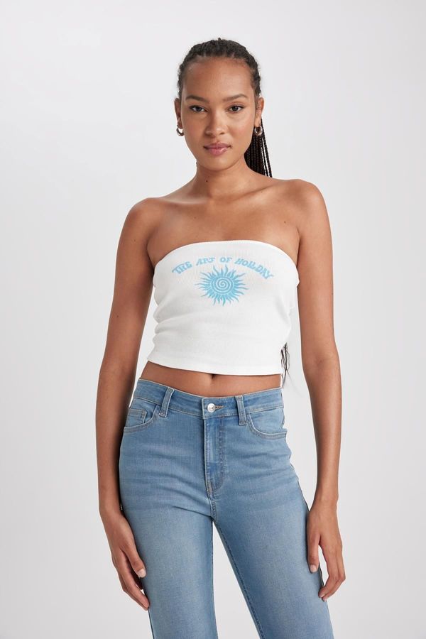 DEFACTO DEFACTO Printed Strapless Ribbed Camisole Blouse