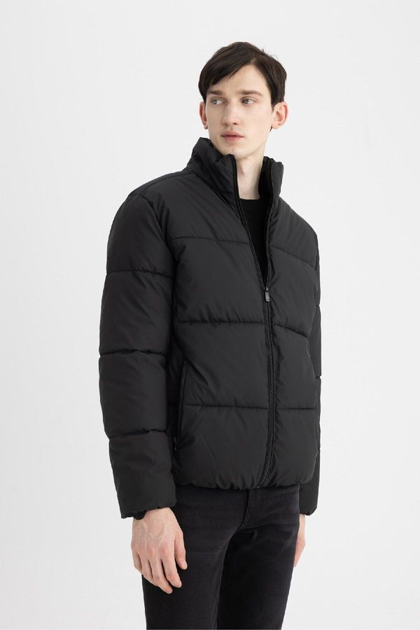 DEFACTO DEFACTO Puffer Jacket Water Repellent Slim Fit Slim Cut Stand Collar Zippered Pocket Lined