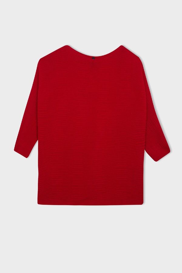 DEFACTO DEFACTO Red Boat Neck Batwing Sleeve Basic Plain Knit Sweater