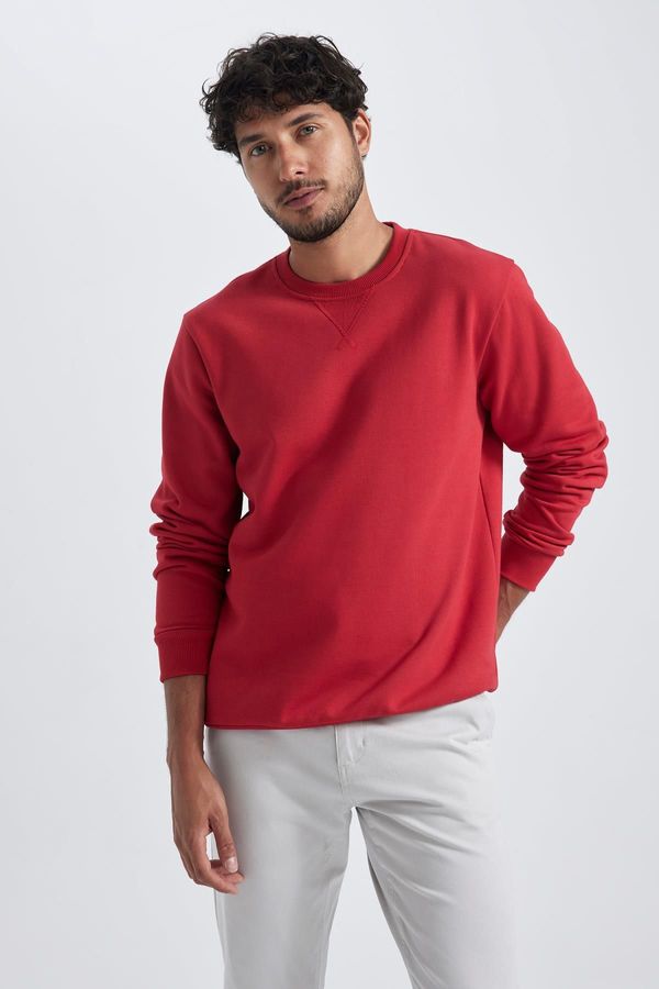 DEFACTO DEFACTO Red Regular Fit Crew Neck Cotton Basic Plain Sweatshirt