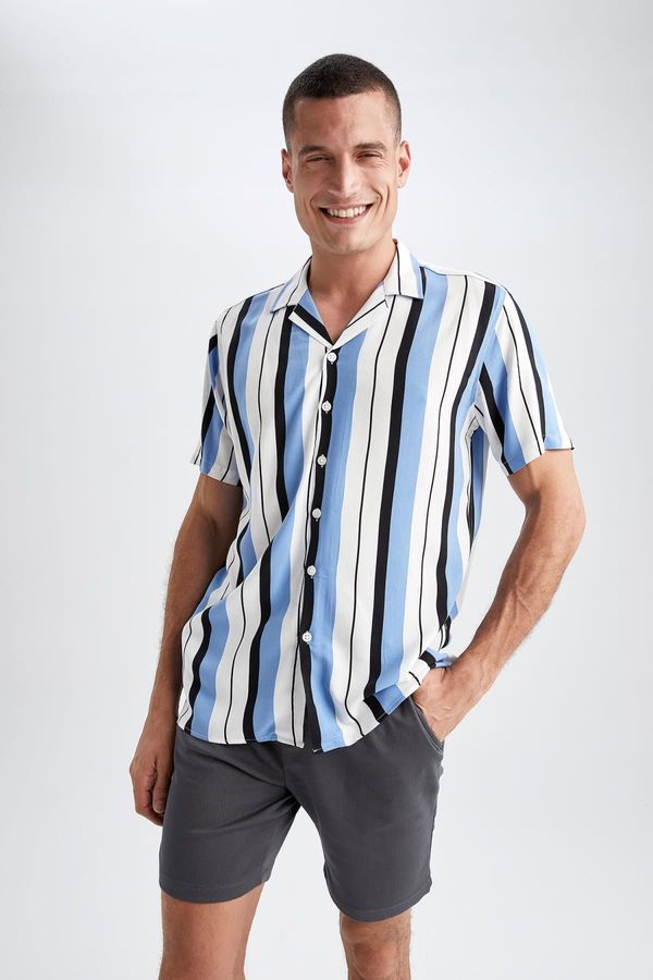 DEFACTO DEFACTO Regular Fit Apache Collar Striped Print Short Sleeve Shirt