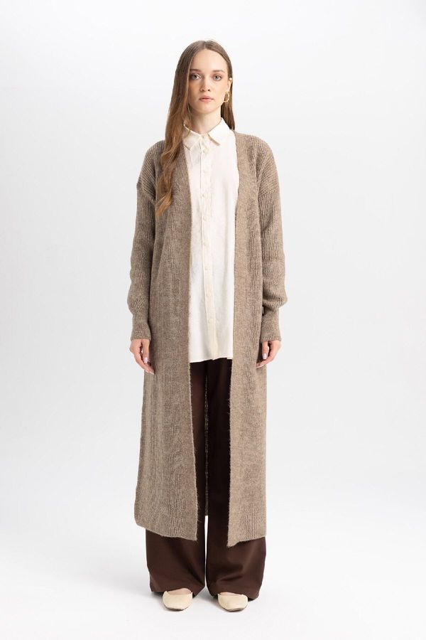 DEFACTO DEFACTO Regular Fit Basic Plain Long Knitted Cardigan