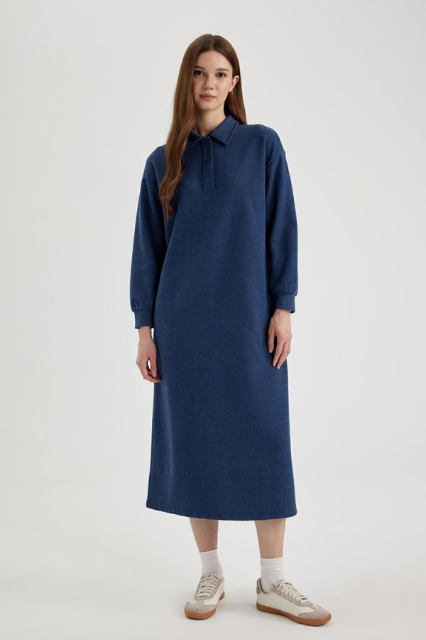 DEFACTO DEFACTO Regular Fit Buttoned Shirt Collar Basic Plain Long Sleeve Thessaloniki Fabric Knit Dress B7260ax24sp