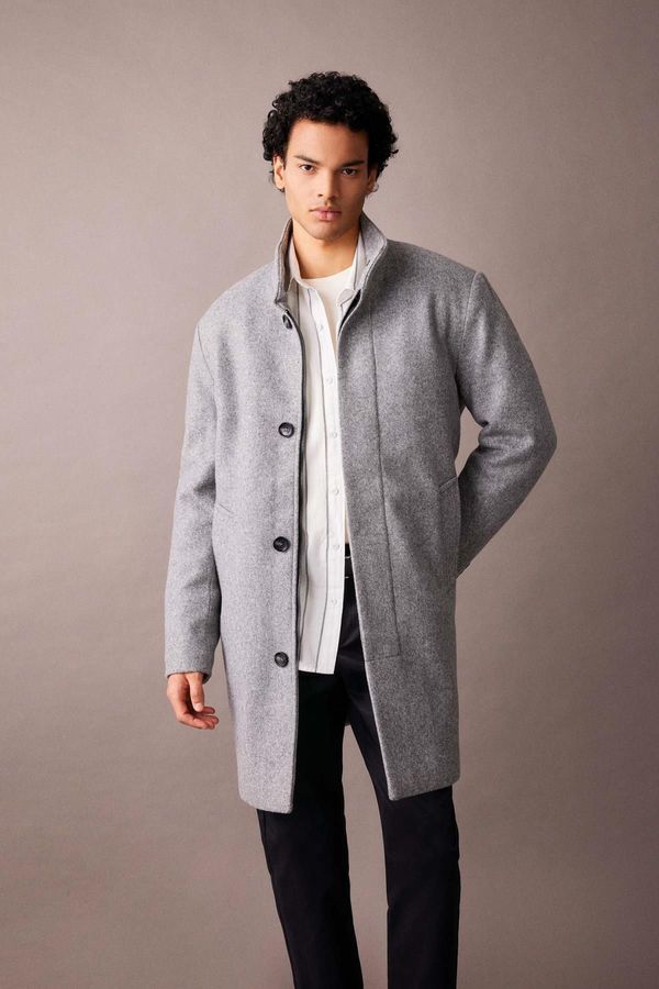 DEFACTO DEFACTO Regular Fit Cashmere Coat Parka Stand Collar Buttoned Pocket