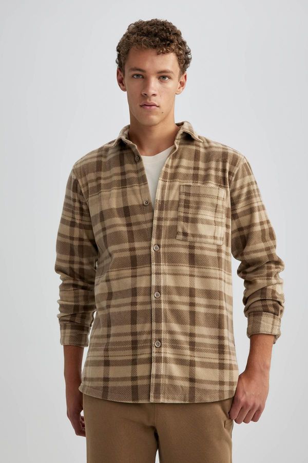 DEFACTO DEFACTO Regular Fit Checkered Fleece Long Sleeve Shirt