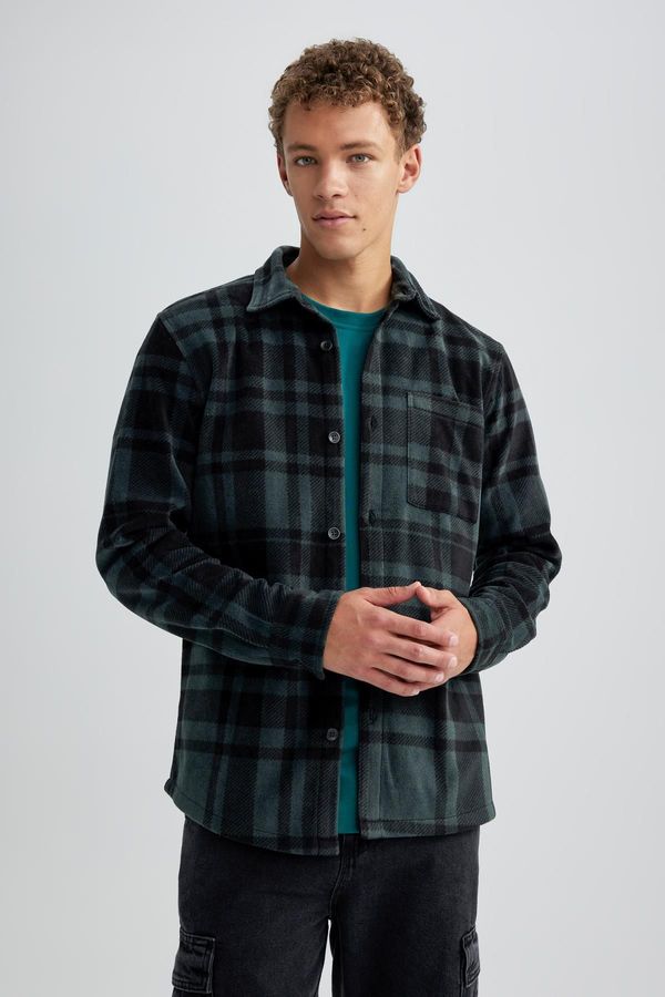 DEFACTO DEFACTO Regular Fit Checkered Pocket Fleece Long Sleeve Shirt