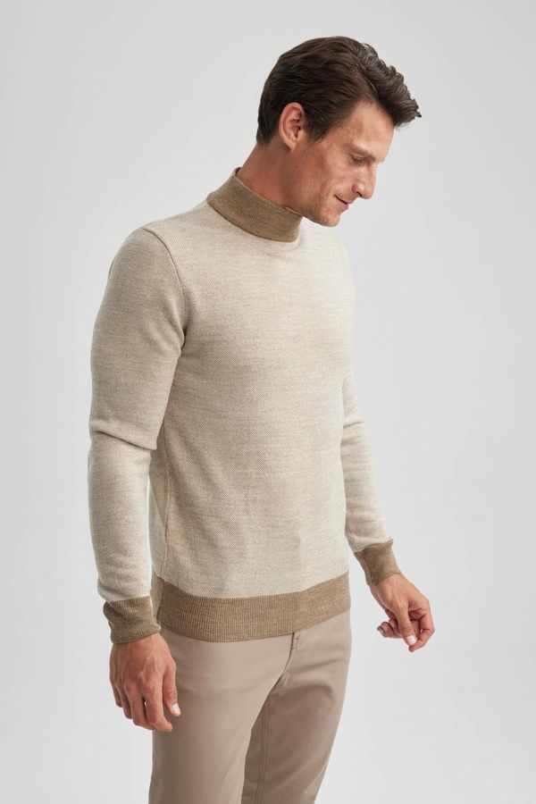 DEFACTO DEFACTO Regular Fit Color Block Turtleneck Knit Sweater